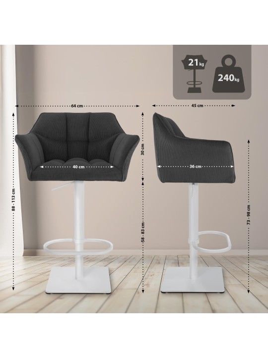 Tabouret de bar Damaso W Cord, gris foncé