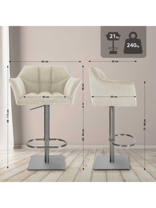Tabouret de bar Damaso E Cord, crème