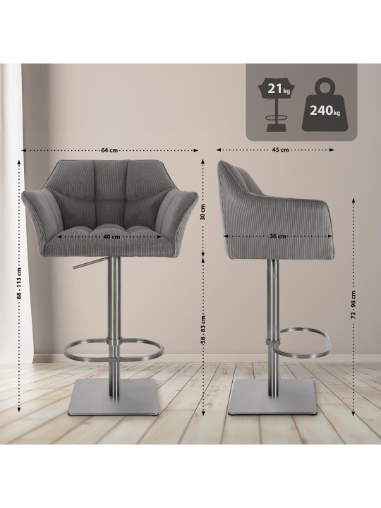 Tabouret de bar Damaso E Cord, taupe