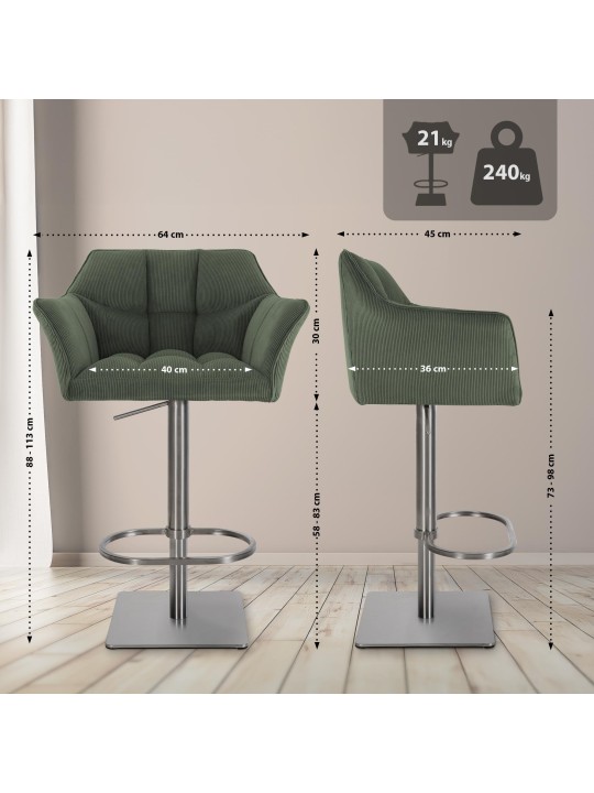 Tabouret de bar Damaso E Cord, vert