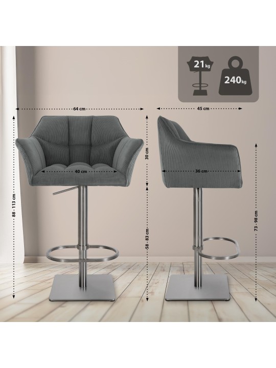 Tabouret de bar Damaso E Cord, gris