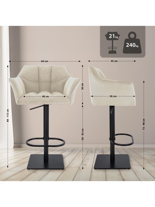 Tabouret de bar Damaso B Cord, crème
