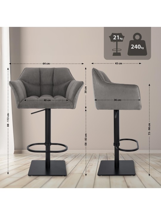 Tabouret de bar Damaso B Cord, taupe