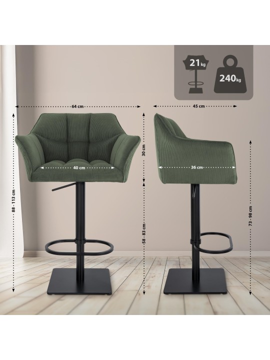 Tabouret de bar Damaso B Cord, vert