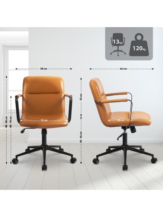 Chaise de bureau Hilda en cuir véritable, brun Chaise de bureau Hilda en cuir véritable, brun