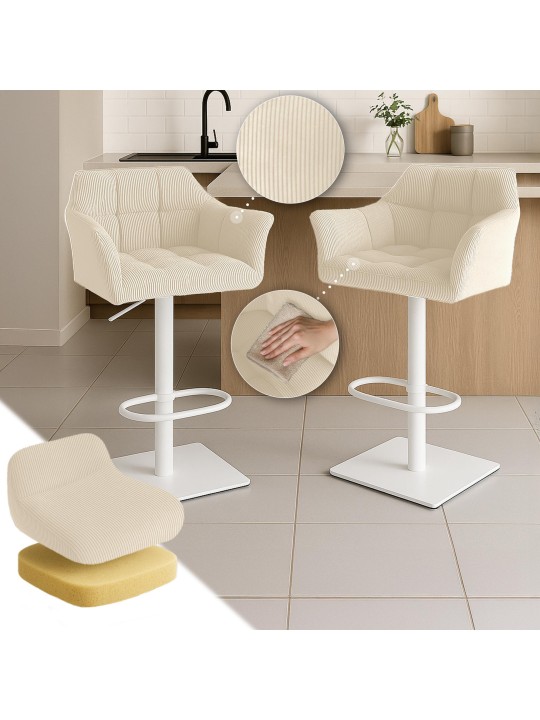 Tabouret de bar Damaso W Cord, crème