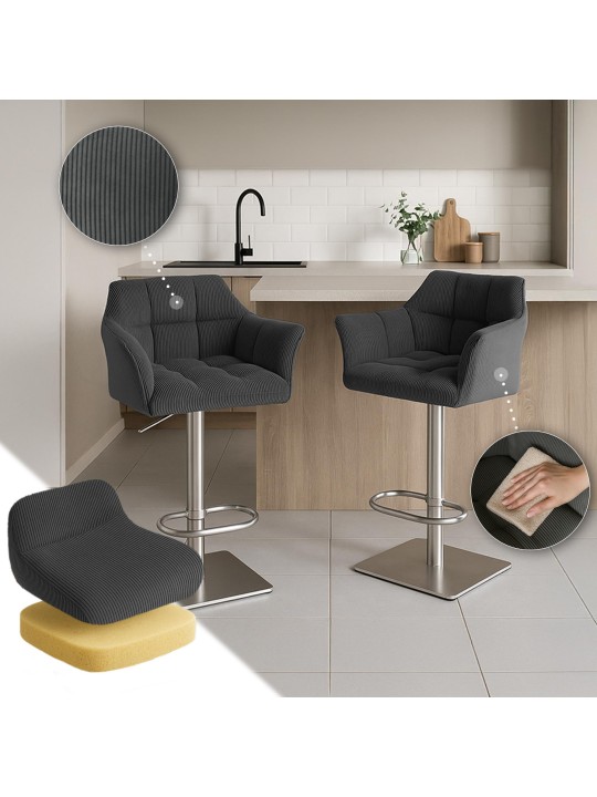 Tabouret de bar Damaso E Cord, gris foncé