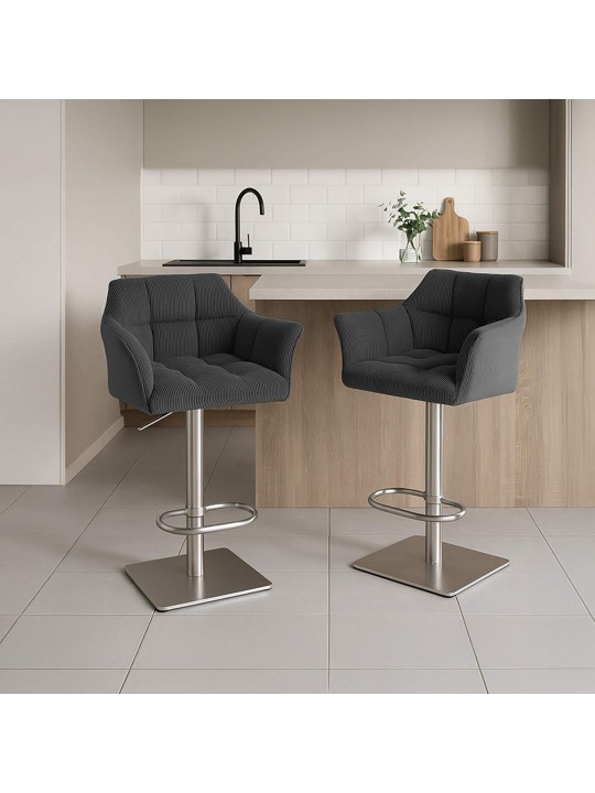 Tabouret de bar Damaso E Cord, gris foncé