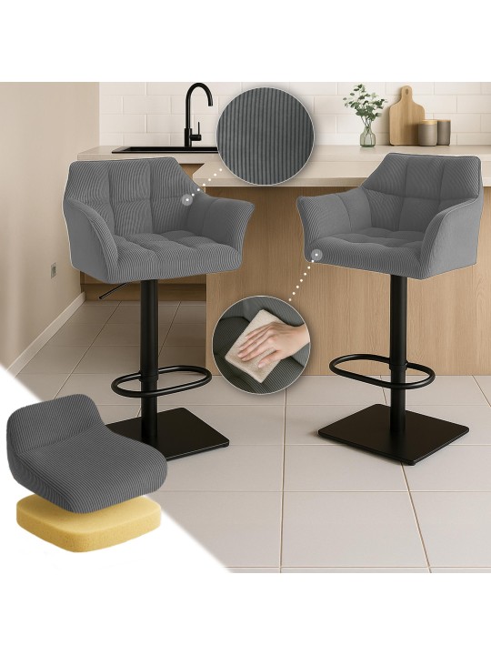 Tabouret de bar Damaso B Cord, gris
