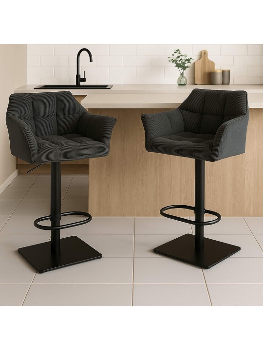 Tabouret de bar Damaso B Cord, gris foncé