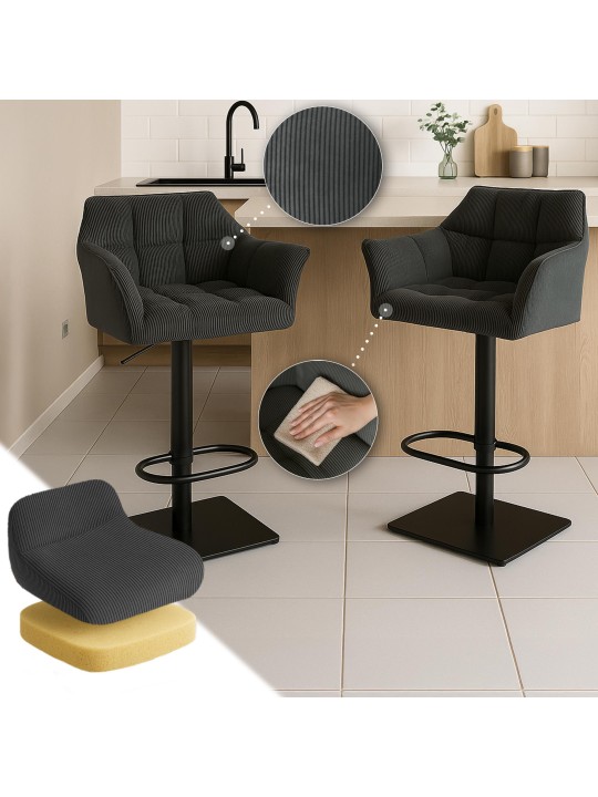 Tabouret de bar Damaso B Cord, gris foncé