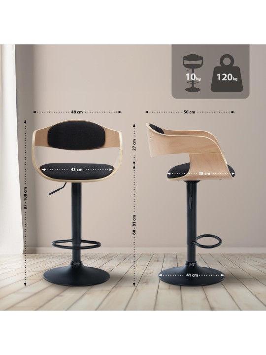 Tabouret de bar Kingston B tissu, naturel/noir