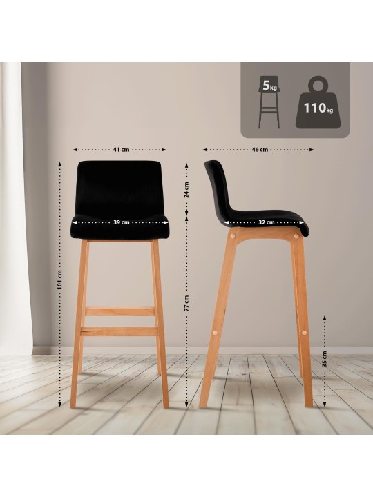 Tabouret de bar Hoover Velvet Natura, noir