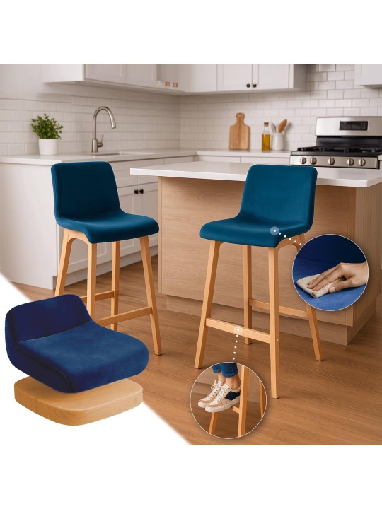 Tabouret de bar Hoover Velvet Natura, bleu