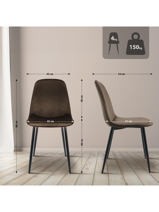 Lot de 2 chaises de salle à manger en velours Maryam, brun Lot de 2 chaises de salle à manger en velours Maryam, brun