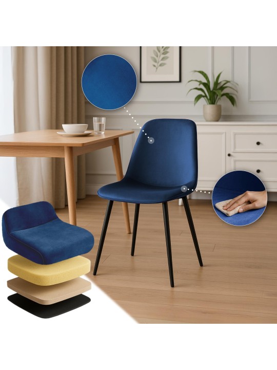 Lot de 2 chaises de salle à manger en velours Maryam, bleu foncé