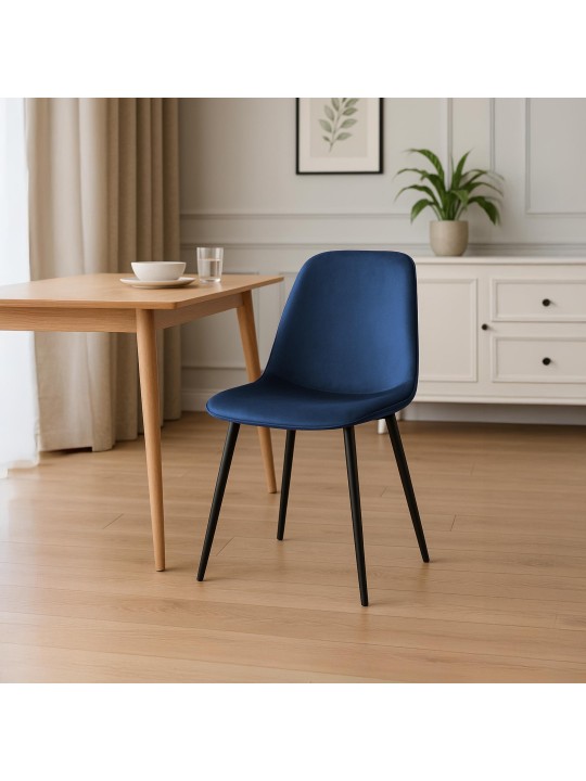 Lot de 2 chaises de salle à manger en velours Maryam, bleu foncé