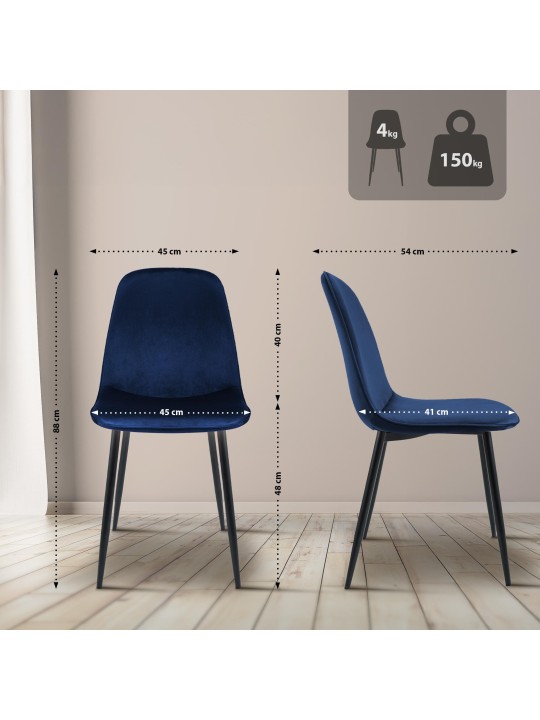 Lot de 2 chaises de salle à manger en velours Maryam, bleu foncé