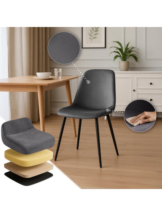 Lot de 2 chaises de salle à manger en velours Maryam, gris foncé