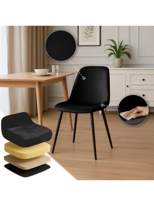 Lot de 2 chaises de salle à manger en velours Maryam, noir