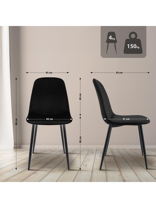 Lot de 2 chaises de salle à manger en velours Maryam, noir