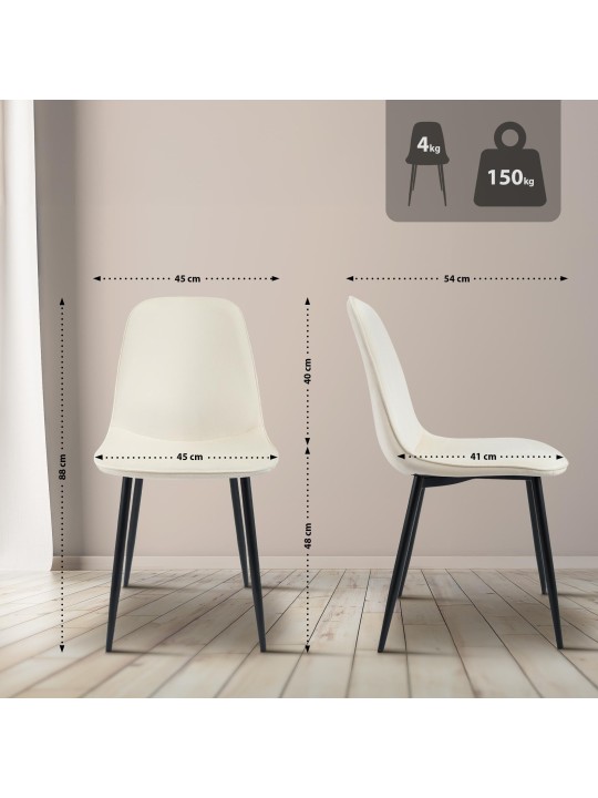 Lot de 2 chaises de salle à manger en velours Maryam, crème