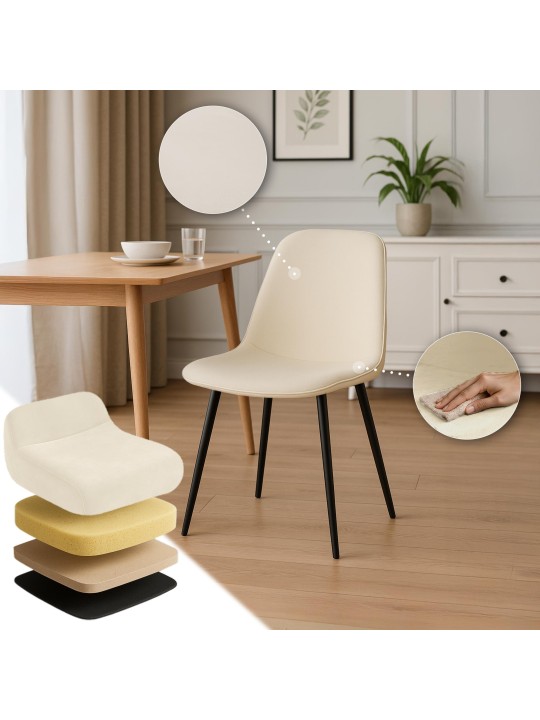 Lot de 2 chaises de salle à manger en velours Maryam, crème