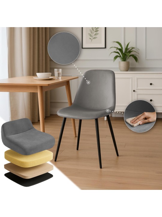 Lot de 2 chaises de salle à manger en velours Maryam, gris clair
