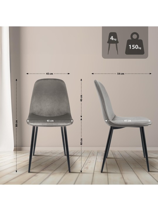 Lot de 2 chaises de salle à manger en velours Maryam, gris clair