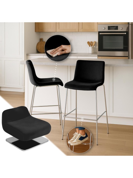 Tabouret de bar Hoover velours 4 pieds chrome, noir Tabouret de bar Hoover velours 4 pieds chrome, noir