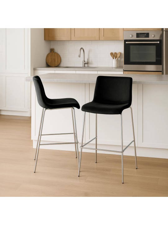 Tabouret de bar Hoover velours 4 pieds chrome, noir Tabouret de bar Hoover velours 4 pieds chrome, noir