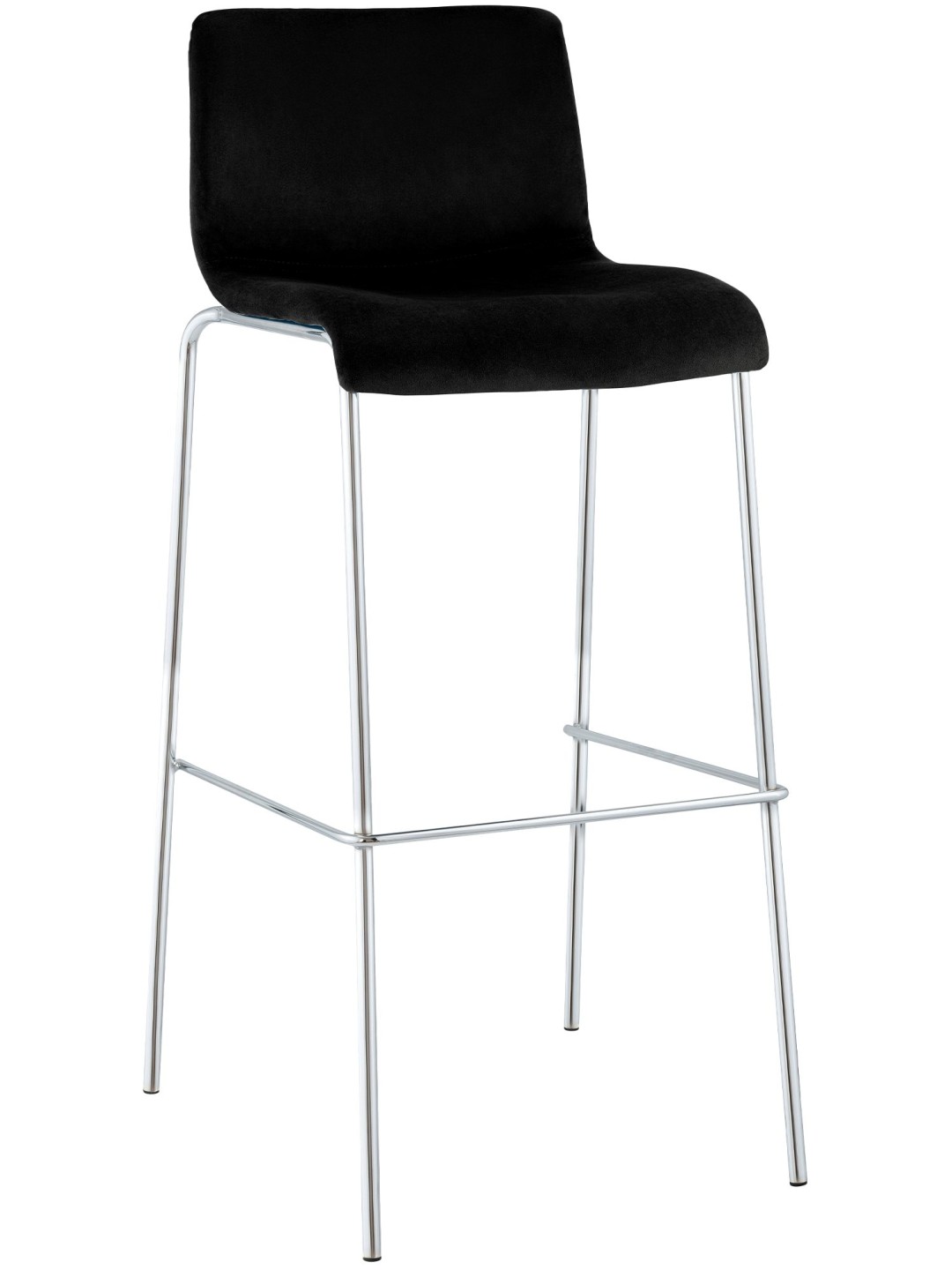 Tabouret de bar Hoover velours 4 pieds chrome, noir