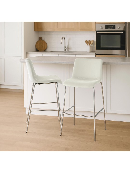 Tabouret de bar Hoover velours 4 pieds chrome, crème