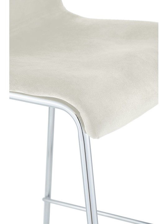 Tabouret de bar Hoover velours 4 pieds chrome, crème