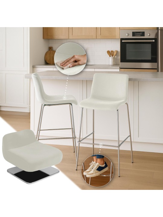Tabouret de bar Hoover velours 4 pieds chrome, crème