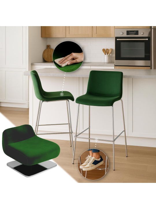 Tabouret de bar Hoover velours 4 pieds chrome, vert Tabouret de bar Hoover velours 4 pieds chrome, vert
