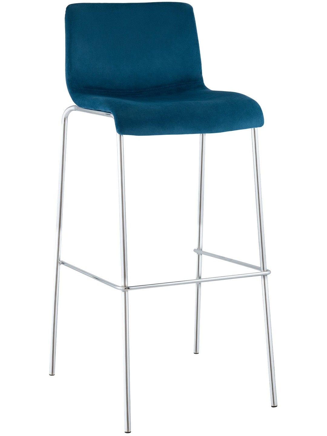 Tabouret de bar Hoover velours 4 pieds chrome, bleu