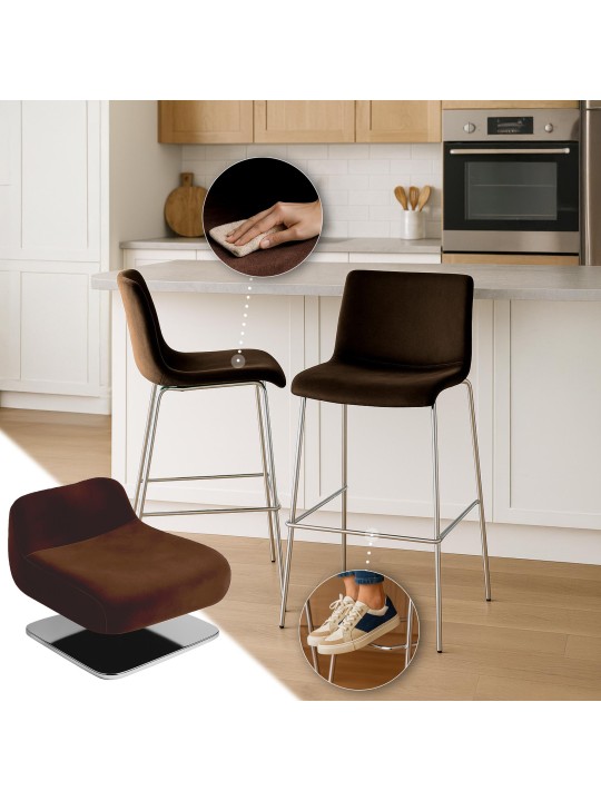 Tabouret de bar Hoover velours 4 pieds chrome, brun Tabouret de bar Hoover velours 4 pieds chrome, brun