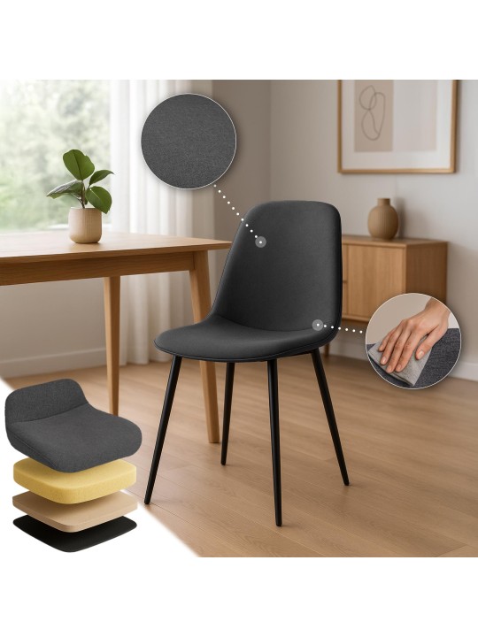 Lot de 2 chaises de salle à manger Maryam tissu, gris foncé Lot de 2 chaises de salle à manger Maryam tissu, gris foncé