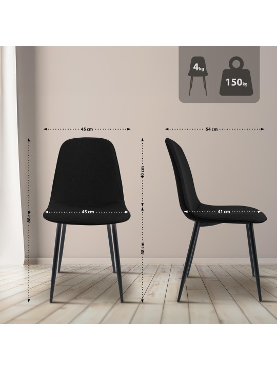 Lot de 2 chaises de salle à manger Maryam tissu, noir Lot de 2 chaises de salle à manger Maryam tissu, noir