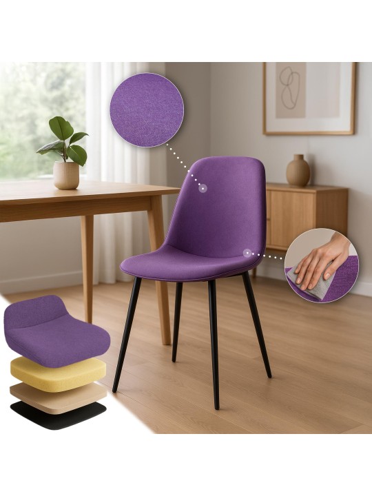 Lot de 2 chaises de salle à manger Maryam tissu, lilas