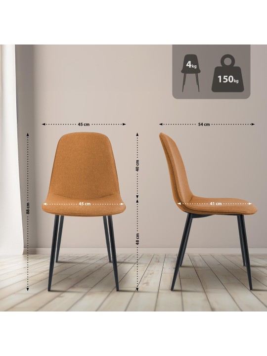 Lot de 2 chaises de salle à manger Maryam tissu, orange Lot de 2 chaises de salle à manger Maryam tissu, orange