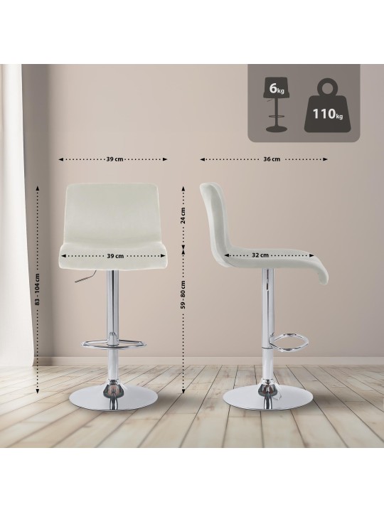 Tabouret de bar Hoover velours C, crème