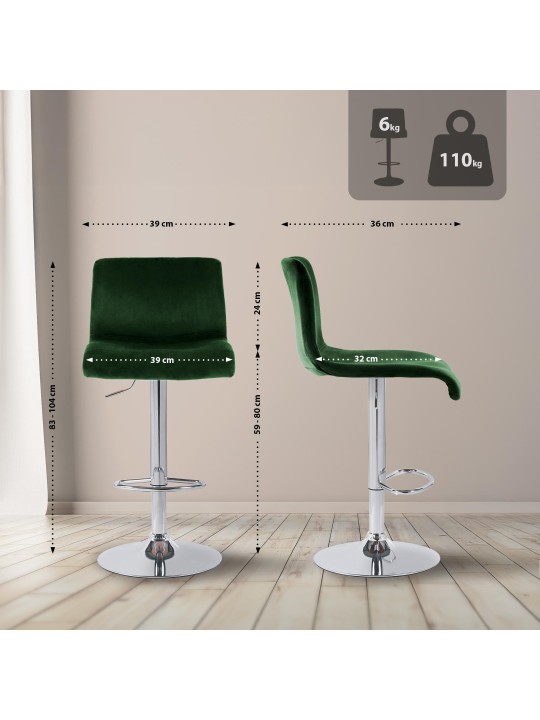 Tabouret de bar Hoover velours C, vert