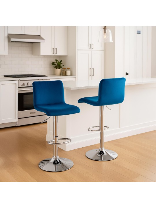 Tabouret de bar Hoover velours C, bleu