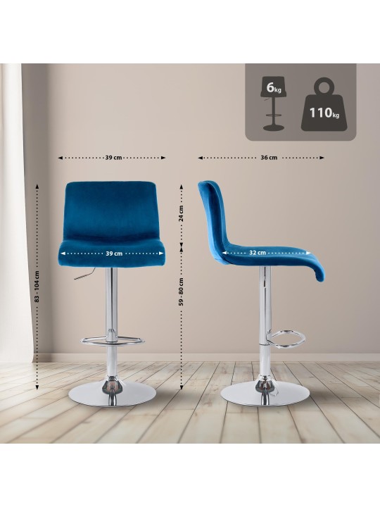 Tabouret de bar Hoover velours C, bleu