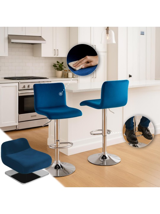 Tabouret de bar Hoover velours C, bleu