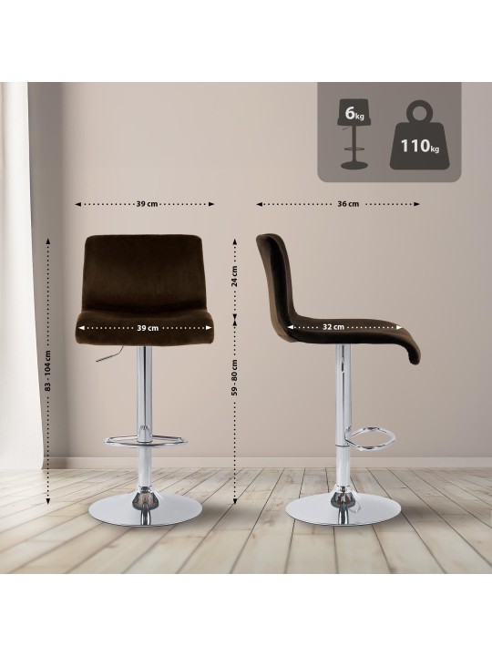Tabouret de bar Hoover velours C, brun