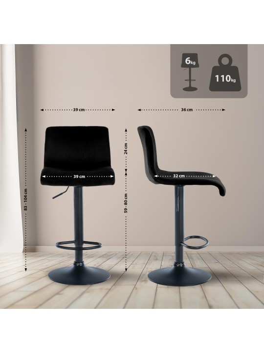 Tabouret de bar Hoover velours B, noir Tabouret de bar Hoover velours B, noir