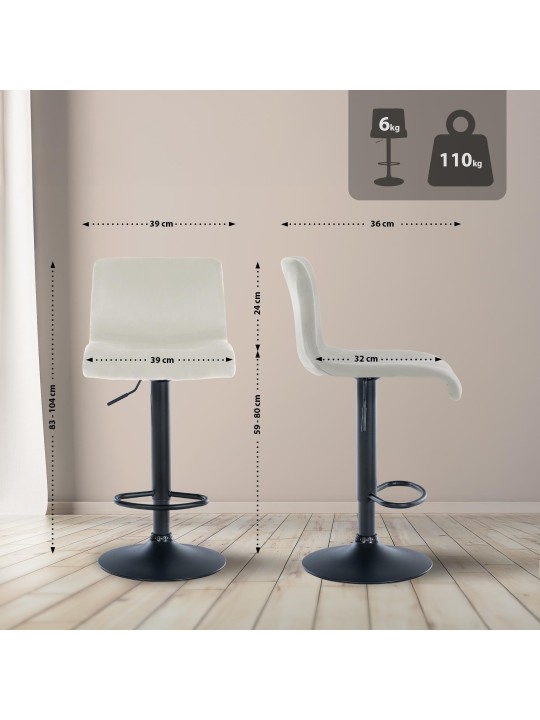 Tabouret de bar Hoover velours B, crème Tabouret de bar Hoover velours B, crème